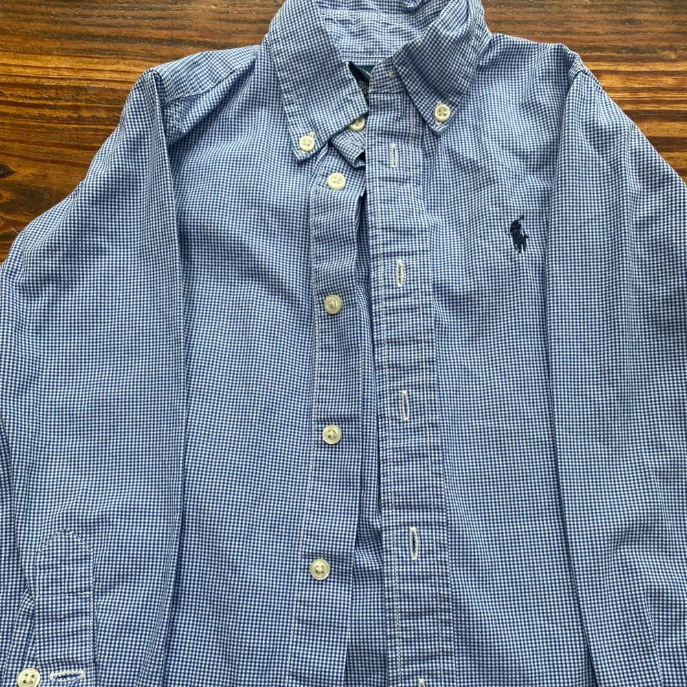 Ralph Lauren boys blue and white check button down shirt.